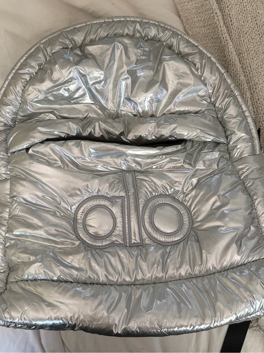 ALO Yoga Metallic Silver Quilted Backpack